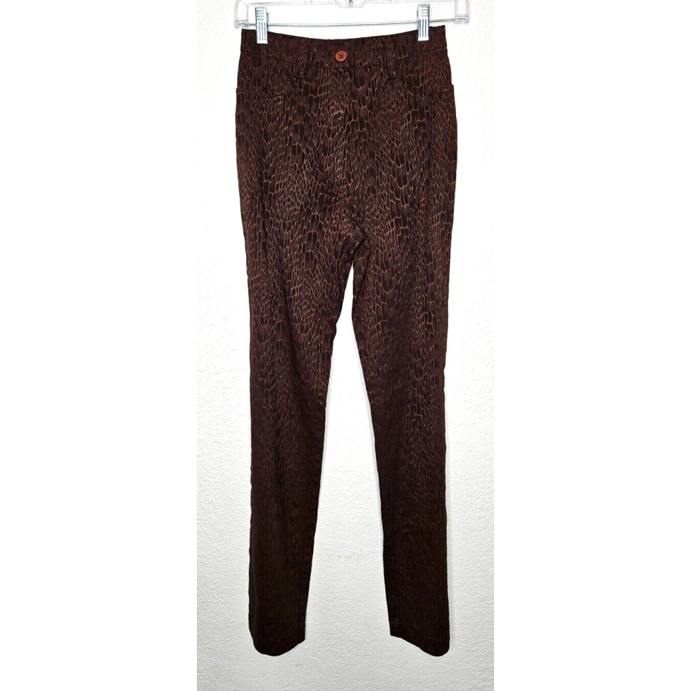 Vintage 90s Pants Womens 8 Brown Leopard Print Skinny Stretch High Rise Mob Wife